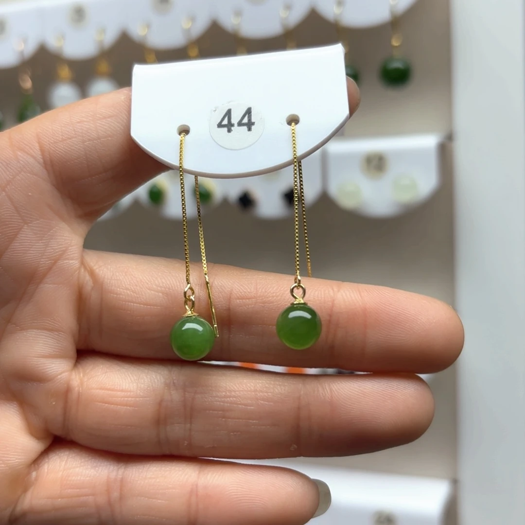 和田玉耳饰银S925镶嵌