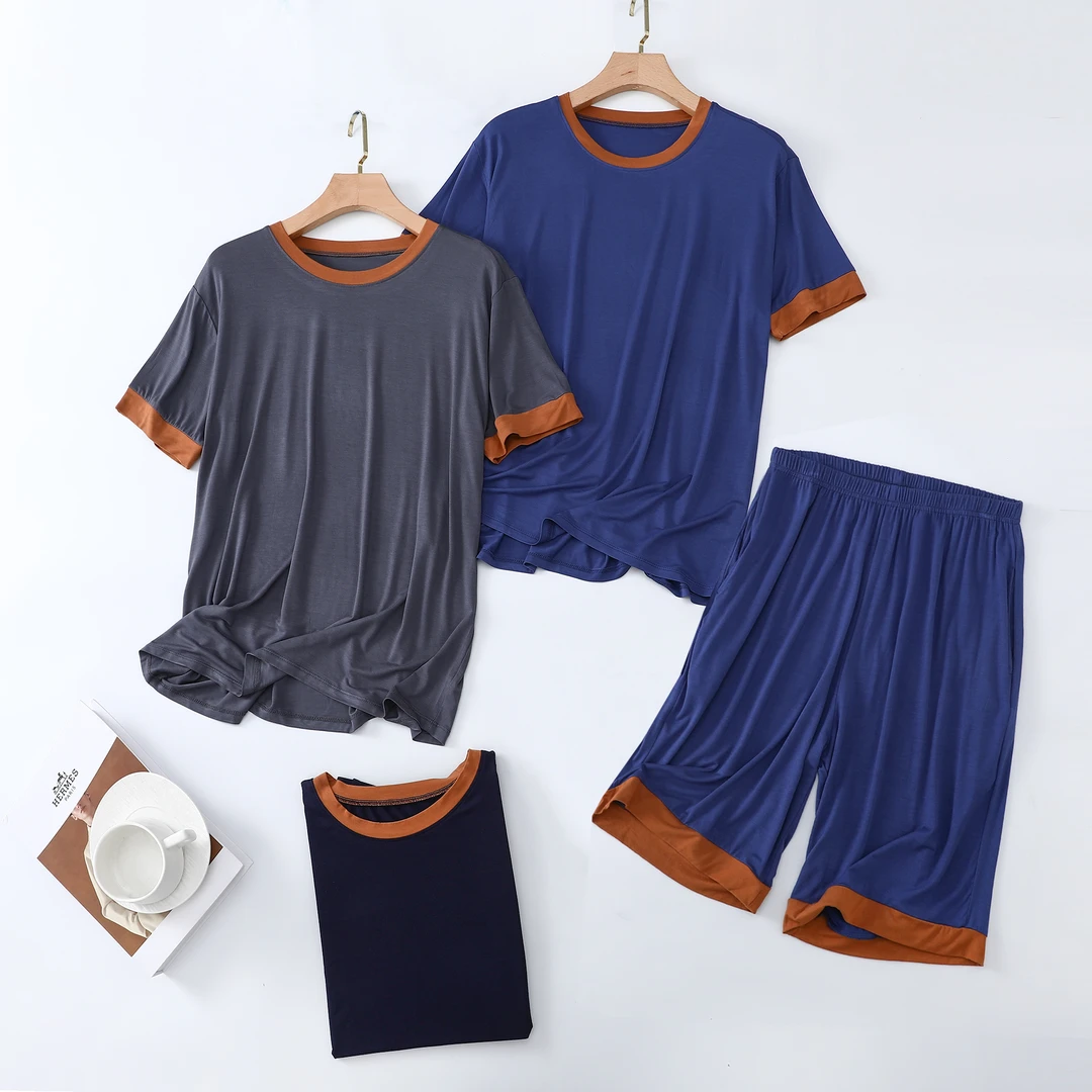 【海小山】男士夏季莫代尔拼色短袖短裤套装2415