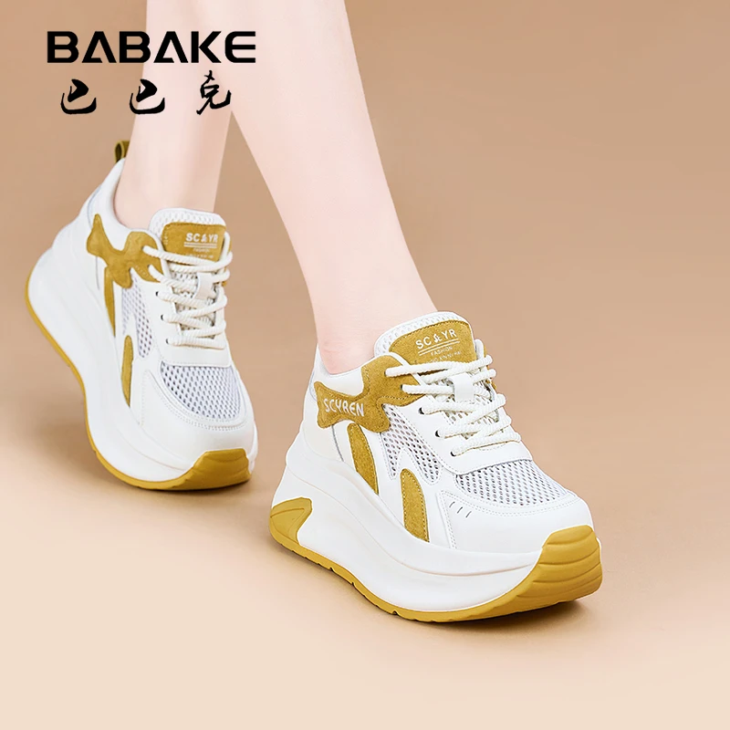 巴巴克2025YL春夏季新款7CM厚底网面阿甘鞋小个子透气女鞋2836