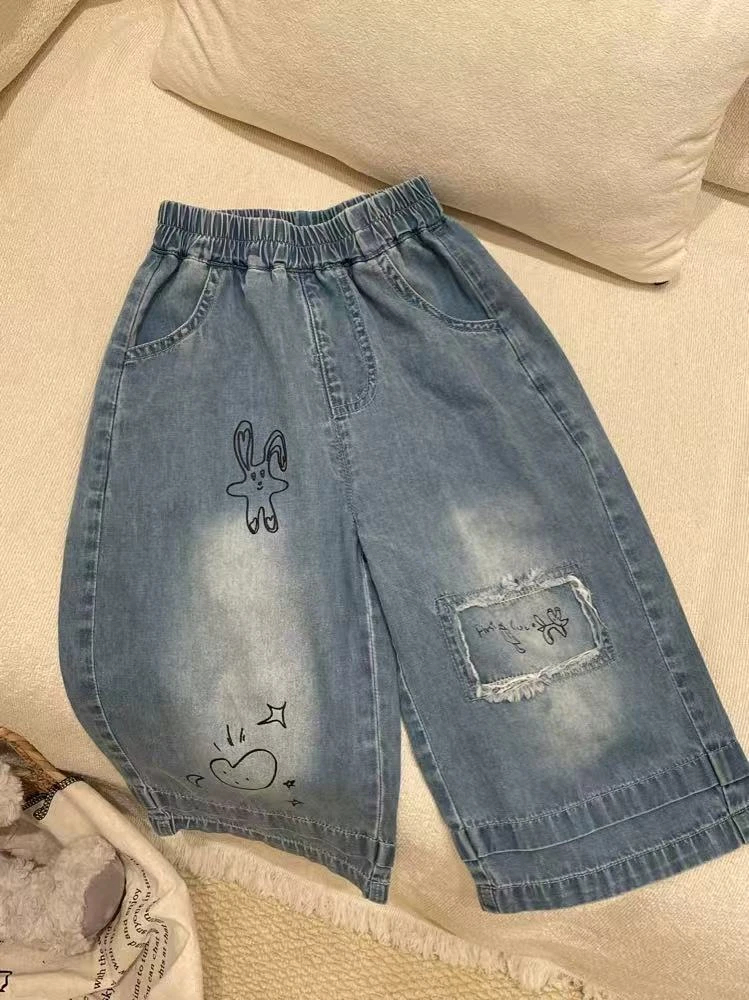 儿童夏季牛仔短裤 | 破洞卡通图案 松紧腰设计 时尚童装
