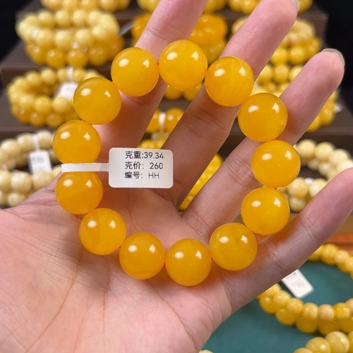 琥珀未镶嵌手链39.34g焦皮鸡油红满蜡橘底花同料HH