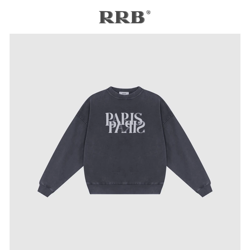 RRB 2024早春新品「复古回溯」美式运动做旧洗水宽松字母印花卫衣