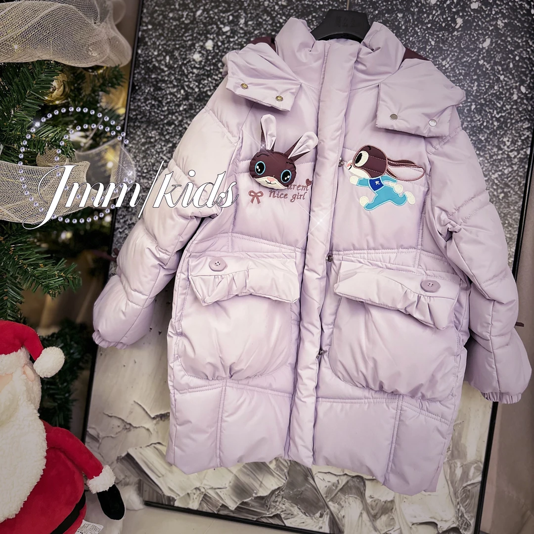 孤品-粉兔子 A072女童加厚保暖冬季中长款洋气兔子警官外套