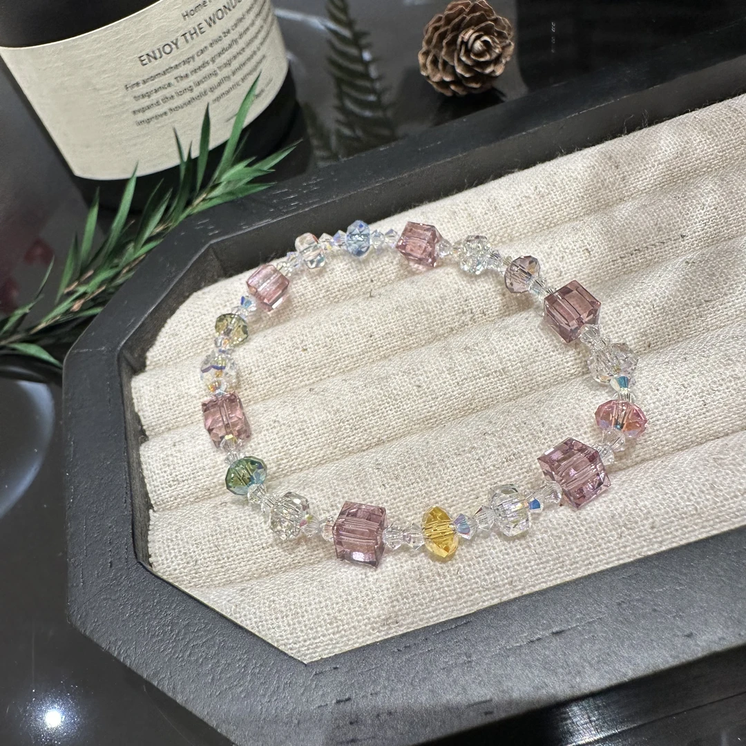 非金属仿水晶手链 施家水晶原创拼色紫方糖