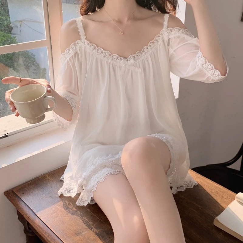 睡衣女款2025新款夏季蕾丝带胸垫家居服可外穿性感吊带睡裙套装