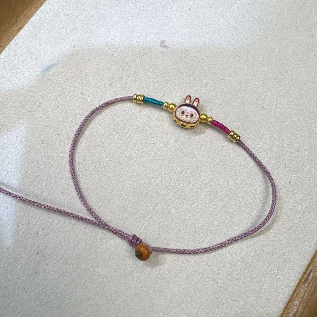 925银手链 S925银珐琅彩卡通布布手编绳