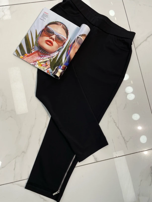 【娟姐精选】25627春季薄款欧货重工裤脚错层带拉链八分裤