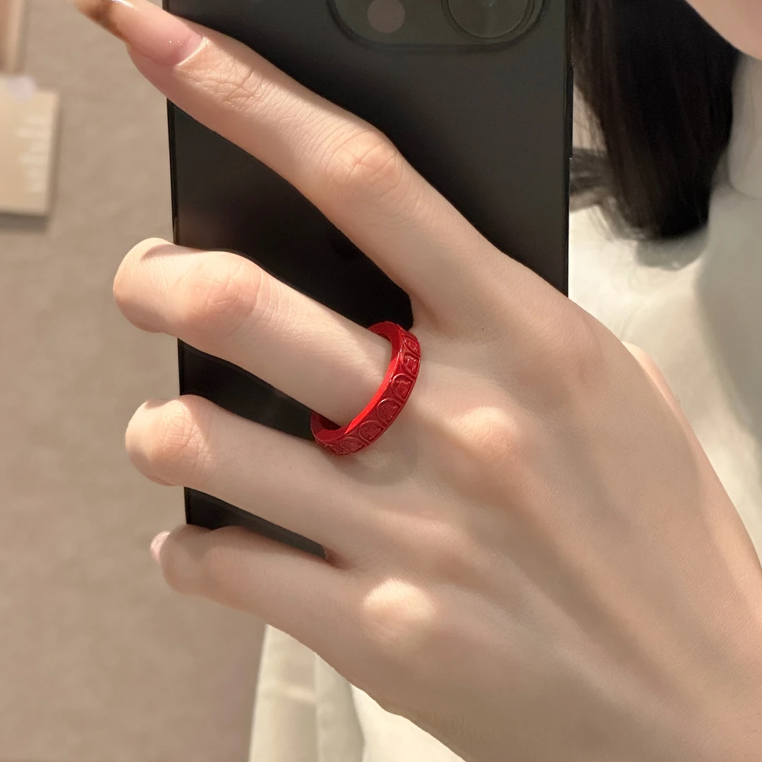 非金属陶瓷戒指 大头姐 >J12950 红色佛像圆环戒指