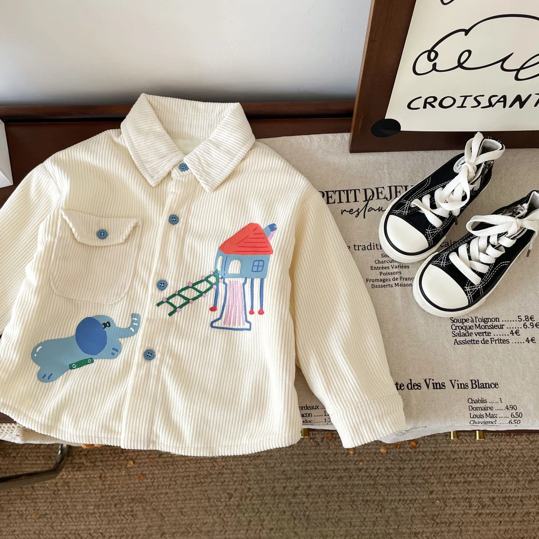 【现货】男小童秋冬加绒灯芯绒印花童趣衬衫UPUPQ207