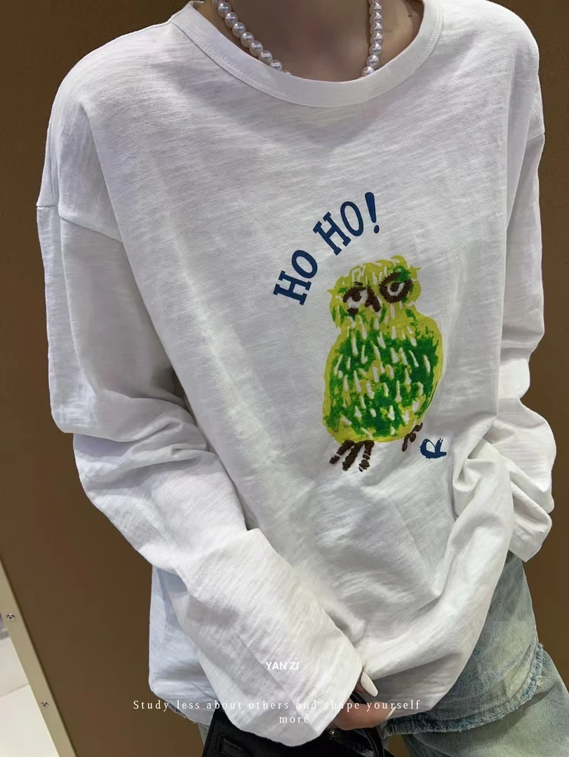 重工打底衫卡通常规通勤风T恤透气印花常规袖