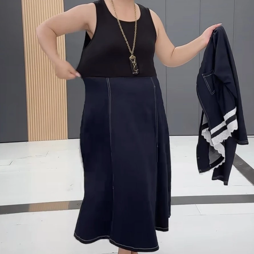 早秋新款圆领拼接长款套装裙（裙子➕外搭）-ZSYN -578款