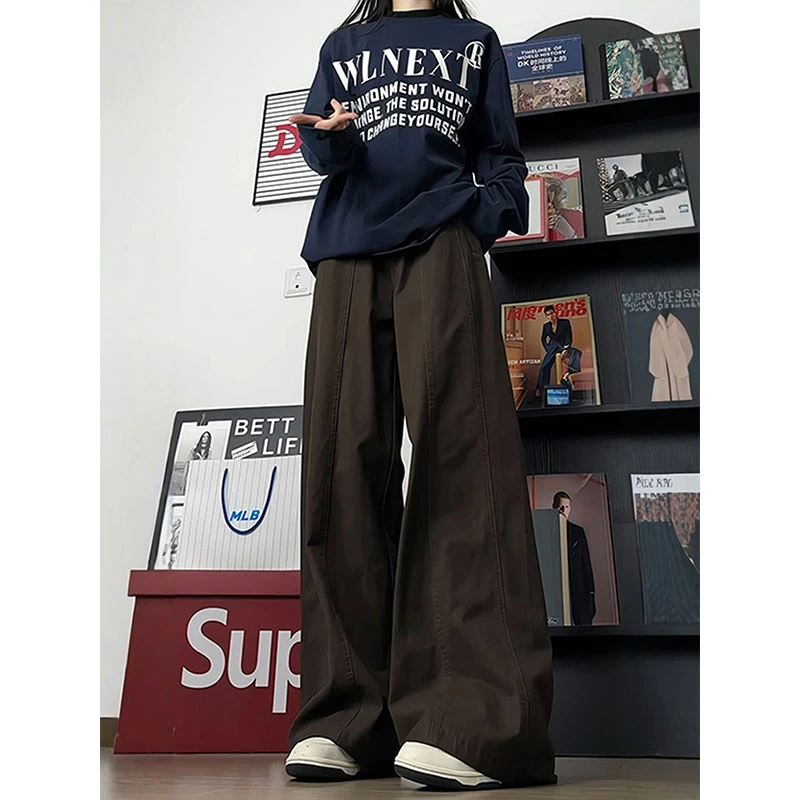 2025新款美式休闲阔腿裤男士宽松直筒垂感工装裤韩版潮流百搭长裤