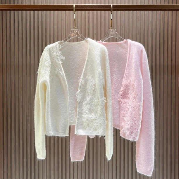 炸裂花马海毛羊毛针织衫毛衣外套