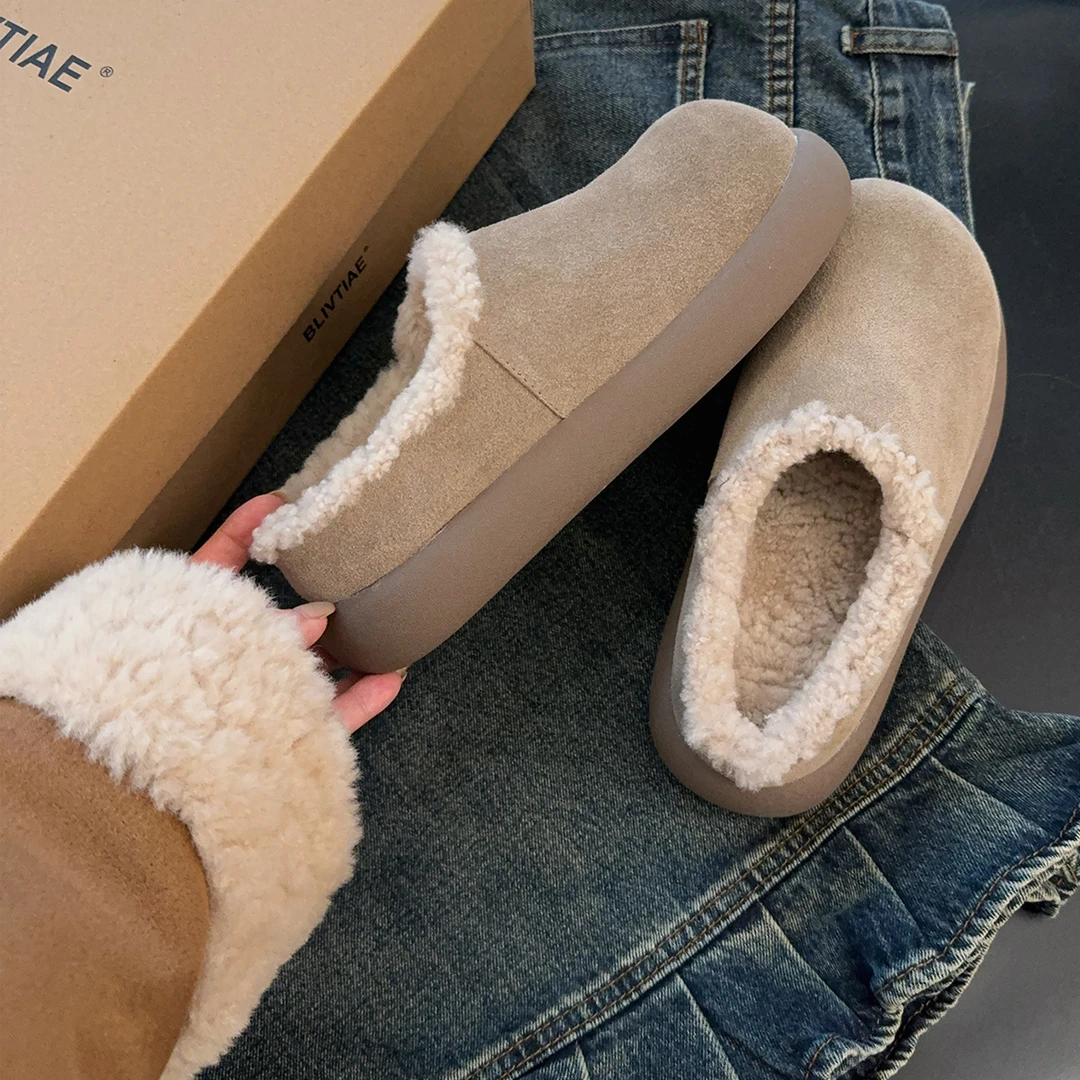 网红小土豆勃肯鞋厚底雪地靴女皮毛一体2025新款百搭一脚蹬懒人鞋
