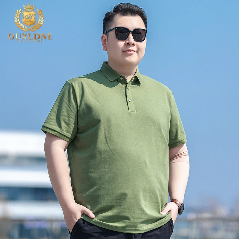 OUXLDNE时尚翻领短袖polo衫男加大码夏季棉质半袖上衣肥佬大肚子