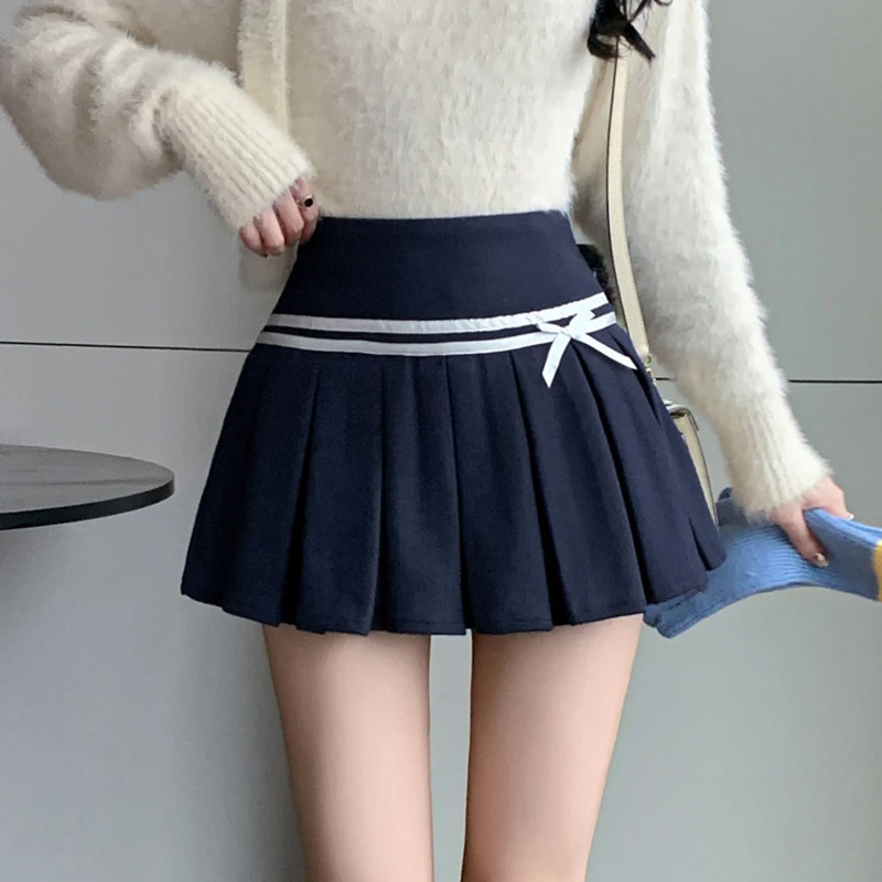 甜酷辣妹半身裙女2025秋新款高腰毛呢小个子显瘦百搭A字百褶短裙