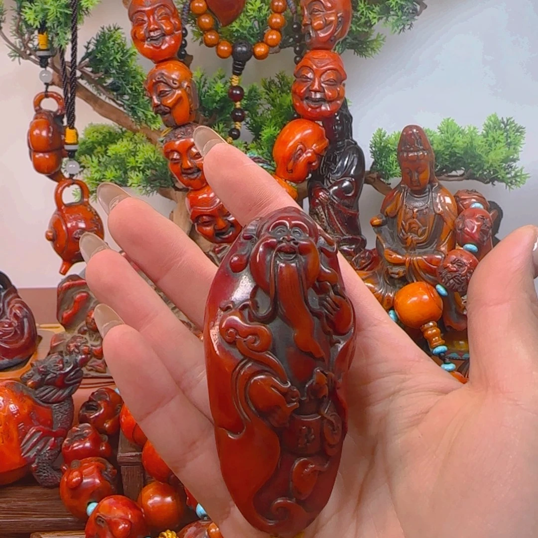 琥珀裸石未镶嵌手把