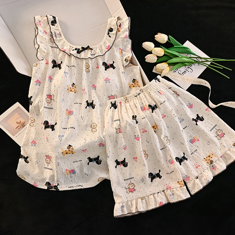 欧若风儿童睡衣女款夏季2025新款薄款女童可爱背心两件套装家居服