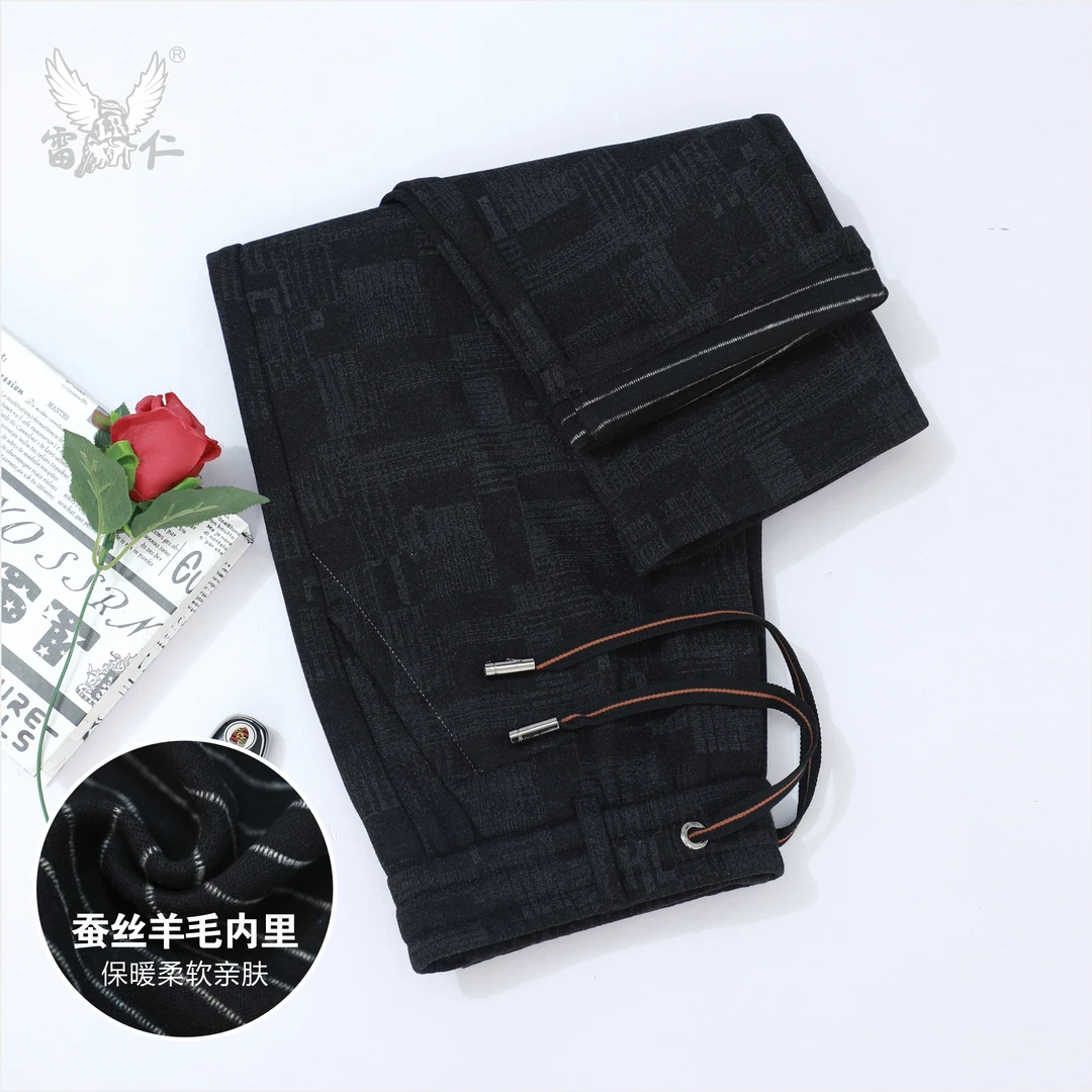 雷仁2025秋冬男士轻奢经典直筒休闲裤高端松紧腰头长裤子男LR5923