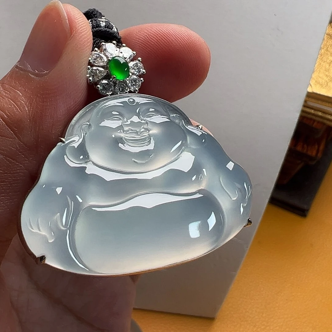 翡翠18K金镶嵌颈饰永**金高冰茅台白佛工