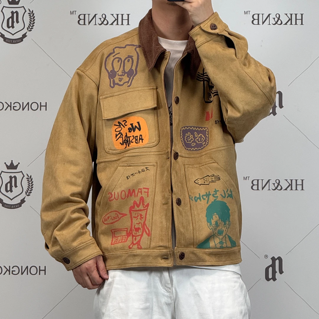 HK&NB x 设计师款 春秋单排扣手绘涂鸦夹克外套高街美式情侣