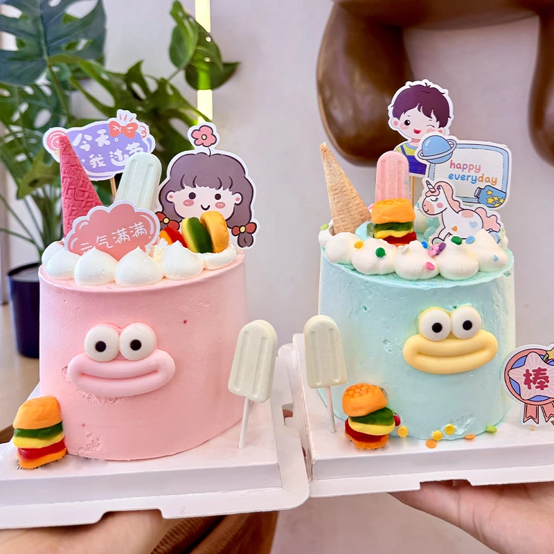61儿童节蛋糕装饰网红巧克力搞怪大眼香肠嘴卡通烘焙摆件六一快乐