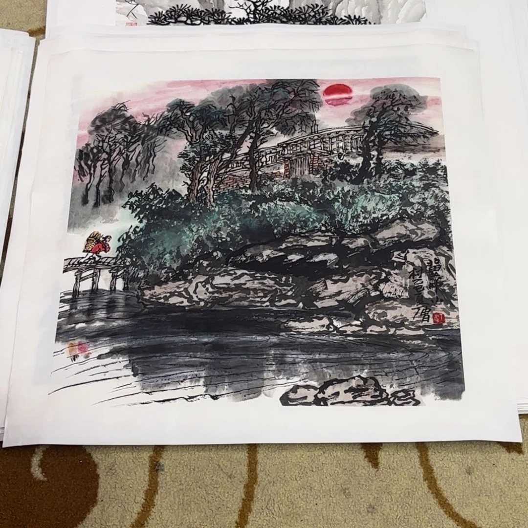 泉***夫国画丁胄斗方作品童