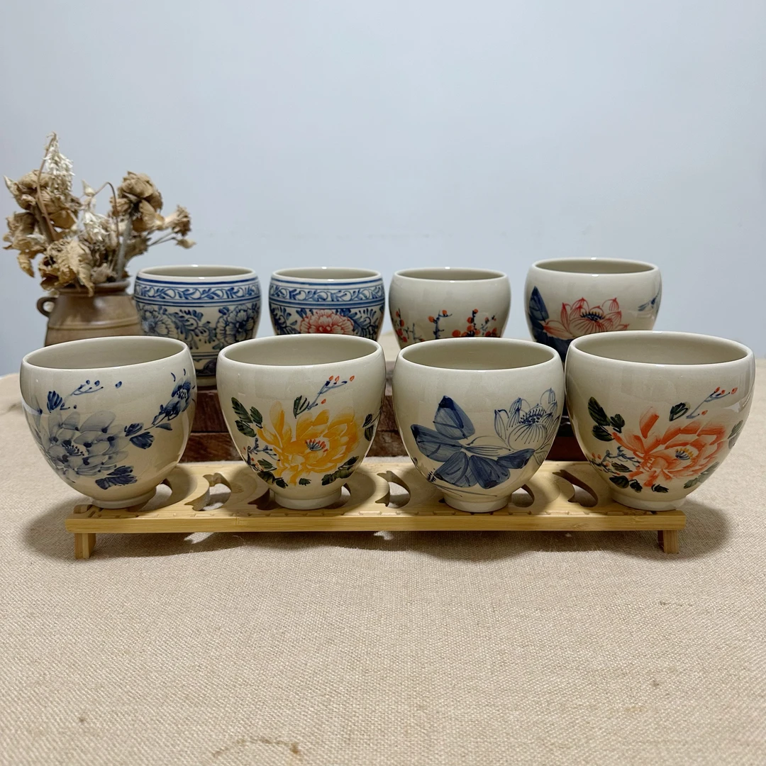 盛凌青花450毫升非遗手工手绘高温釉下彩复古中式青花瓷禅定杯