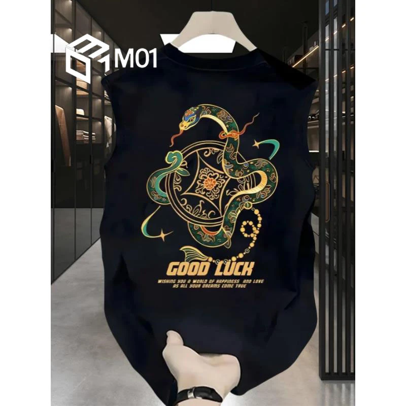 M01潮流痞帅无袖纯棉背心T恤男夏季新款休闲坎肩美式运动健身上衣