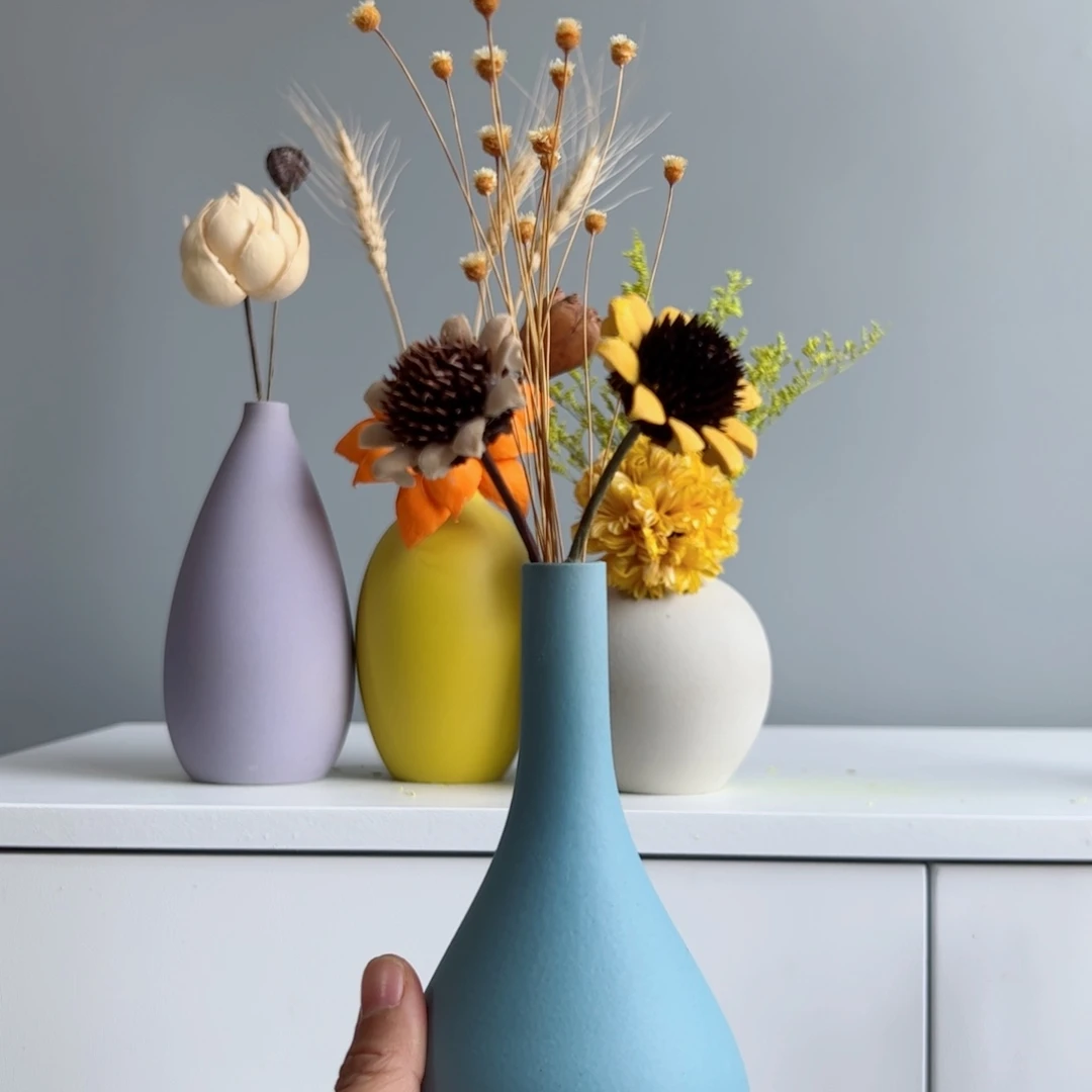 摆件陶瓷小花瓶摆件含花总高约20-30cm