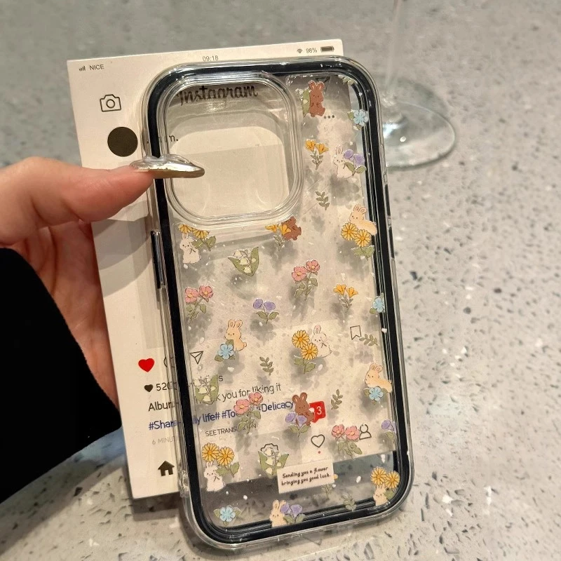 ins少女碎花可爱小兔适用iphone/华为手机壳苹果简约创意新款ins