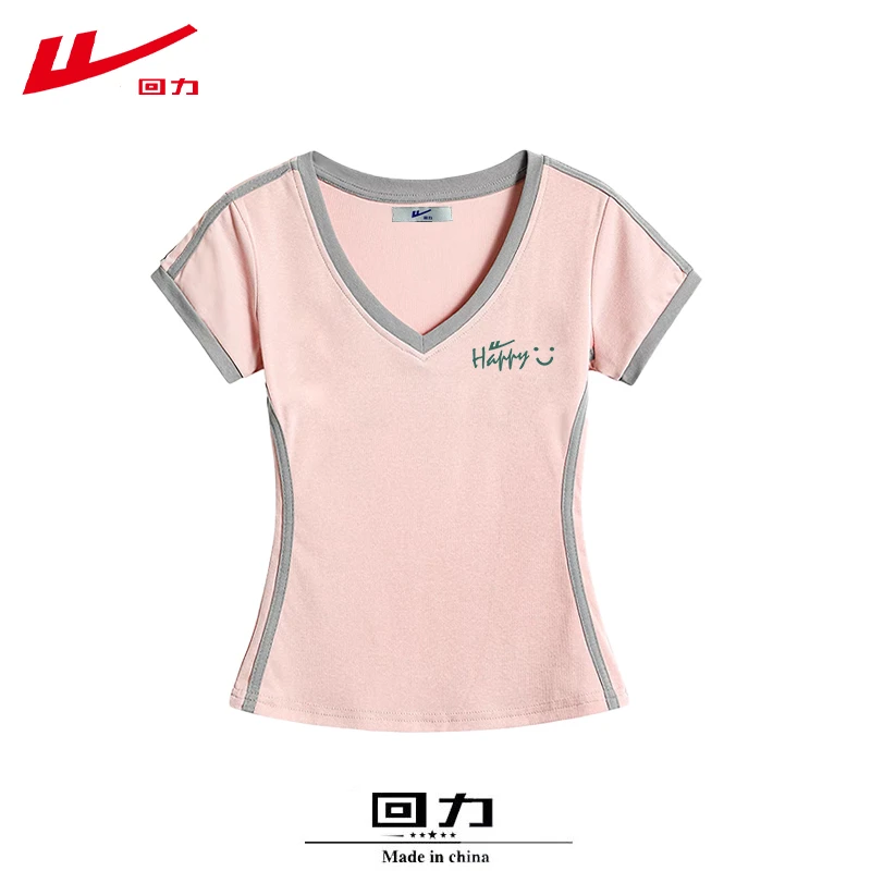 回力甜辣妹夏装短袖T恤女多巴胺棉常规款插色潮牌修身显瘦夏季