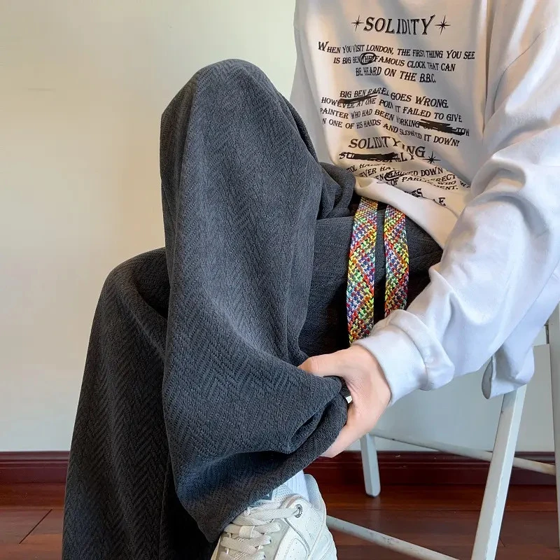 麦穗纹休闲裤子男秋季2025新款潮牌直筒长裤百搭宽松大码阔腿卫裤