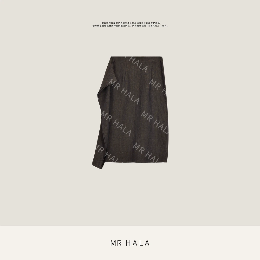 MRHALA明棣质感高密双色交织亚麻立裁西式半裙女 XQ5519