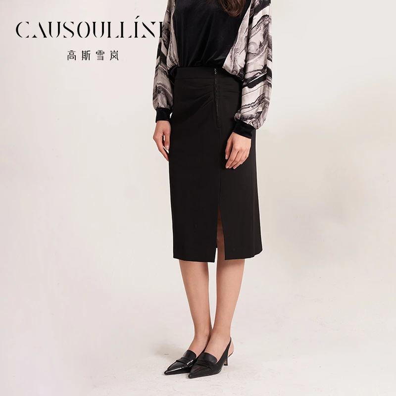 高斯雪岚【春装新品】时尚气质显瘦春季开叉a字半身裙24116025