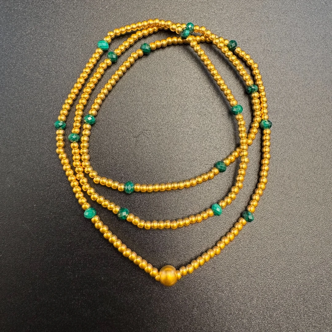 足金999黄金 古法孔雀石三圈两用绿三圈手串