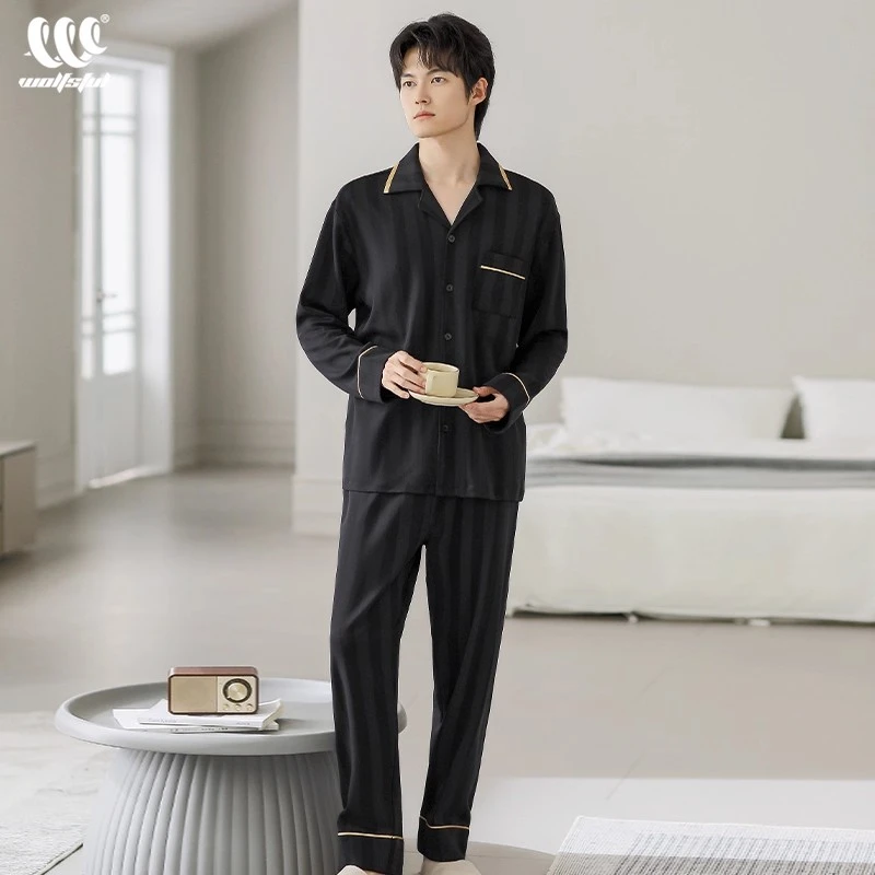 2025年新款睡衣男柔软纯棉春秋季长袖套装简约可外穿男士家居服