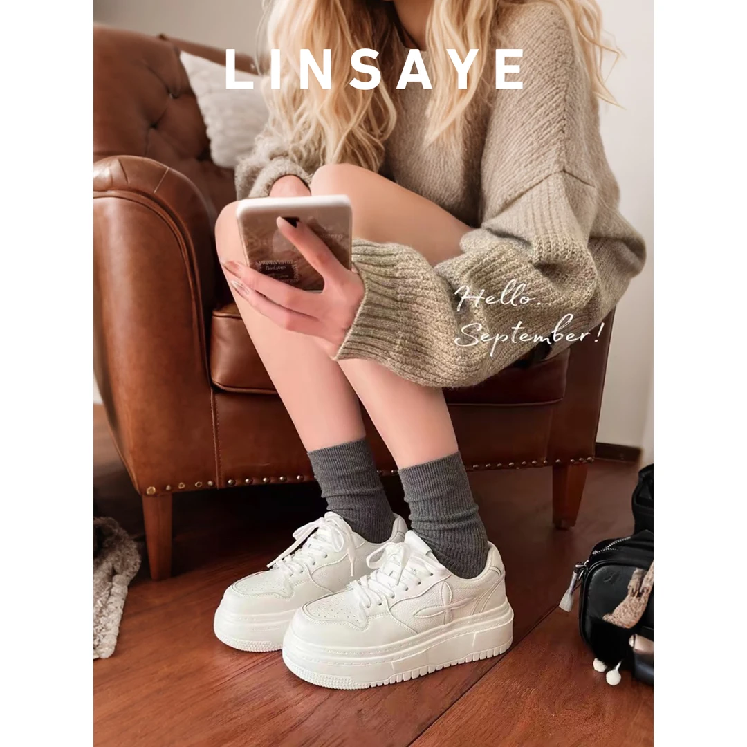 白色十字花厚底小白鞋女2025春季新款增高轻盈休闲百搭板鞋ins