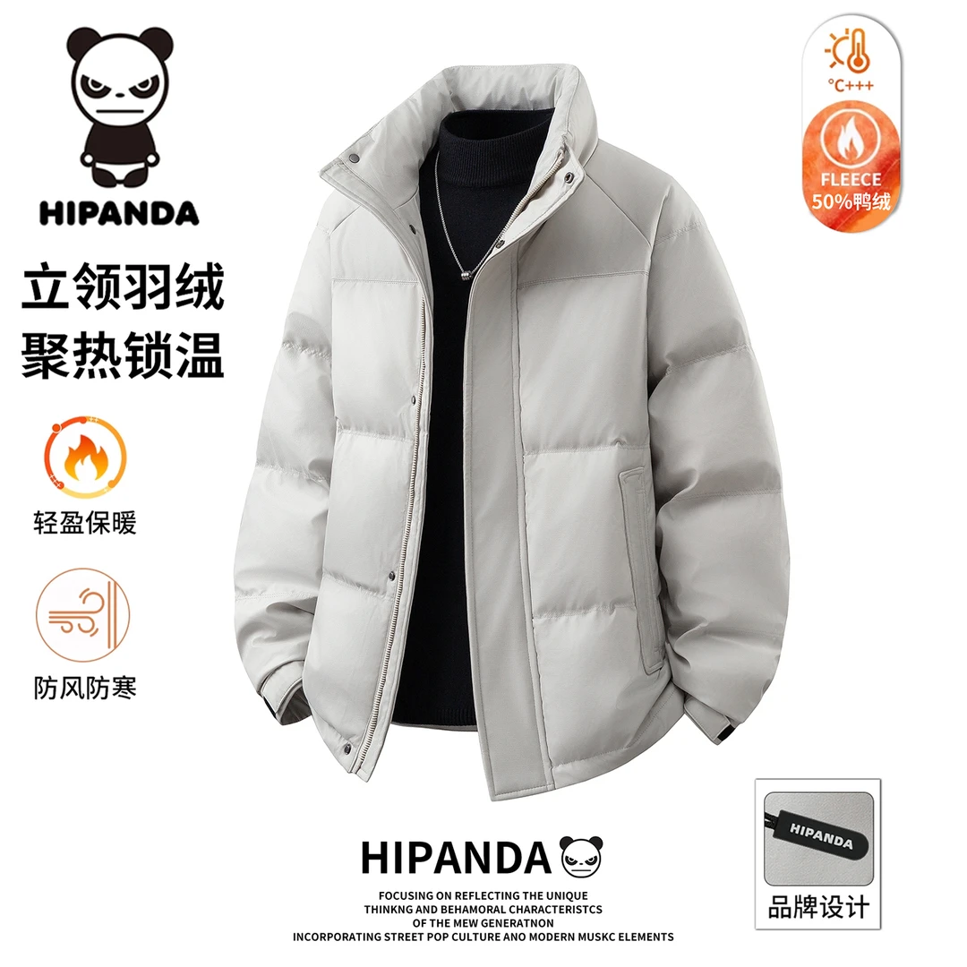 HiPanda冬季立领男士羽绒服新款时尚潮流白鸭绒加厚保暖PU皮外套