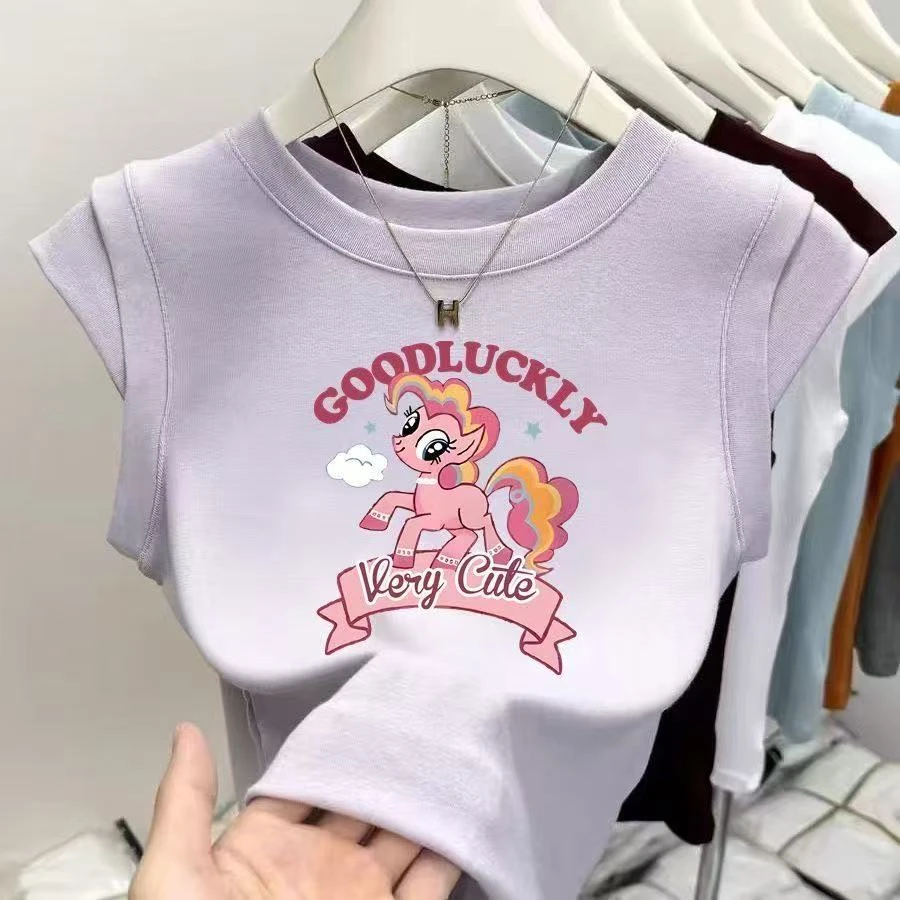 儿童冰丝卡通印花百搭夏季女圆领T恤无袖休闲小童女童夏款时尚