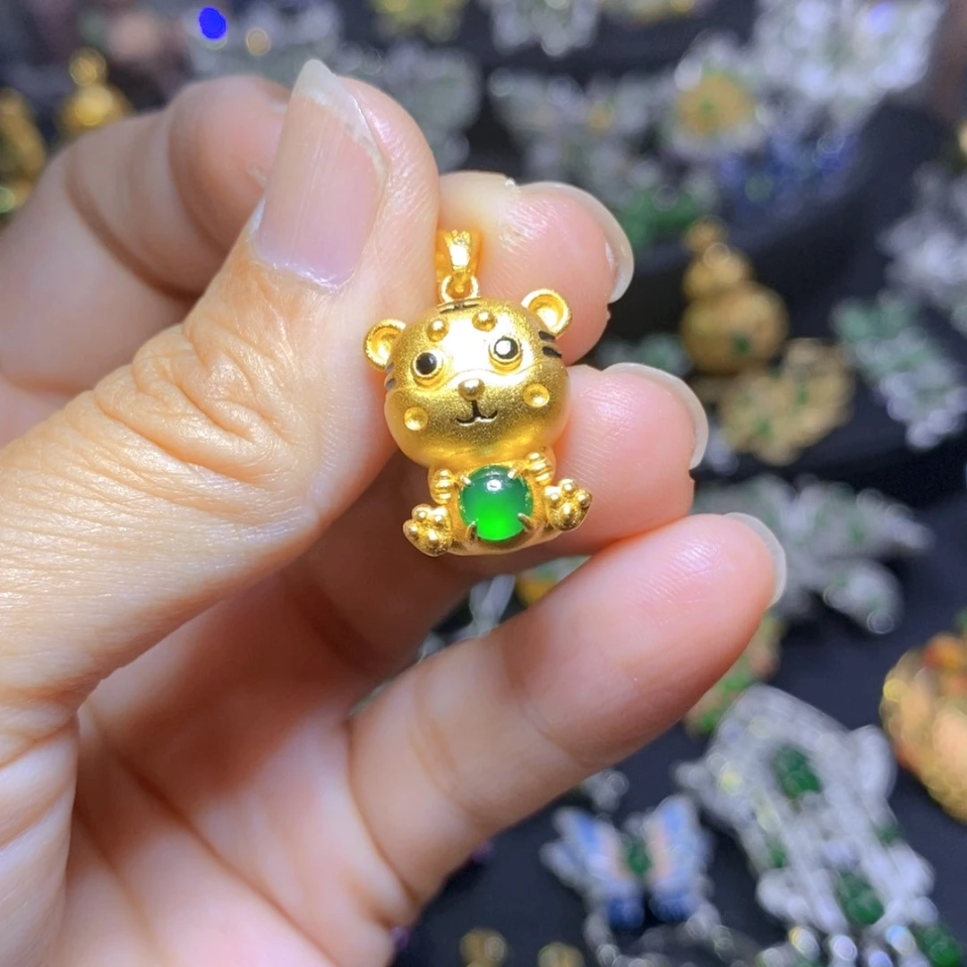 翡翠银S925镶嵌吊坠(不含链)天然