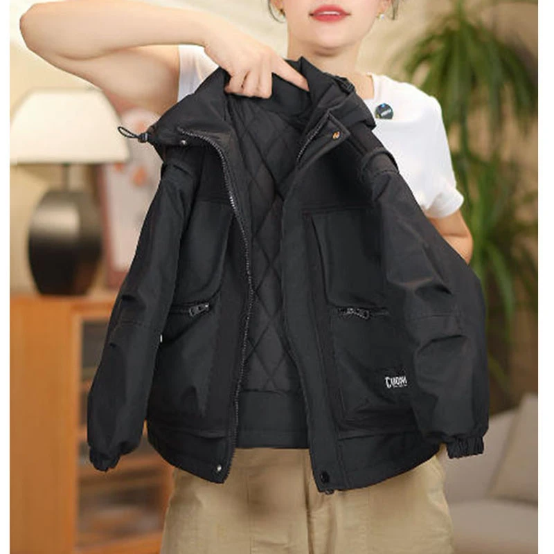 秋冬夹棉韩版新款外套亲子户外男女童洋气时尚休闲中大童冲锋衣潮