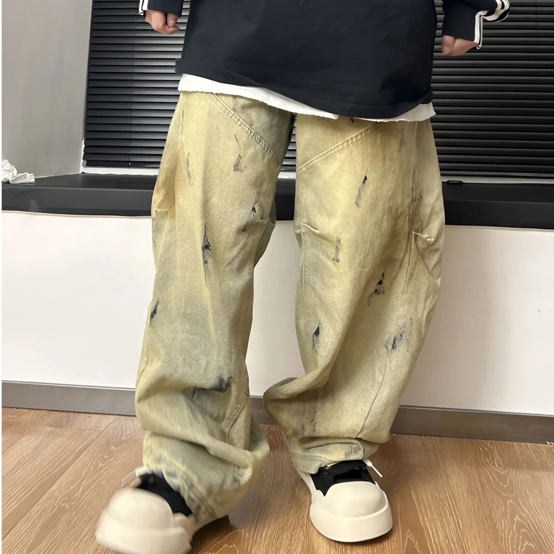 宽松牛仔裤泥染弯刀裤百搭显瘦