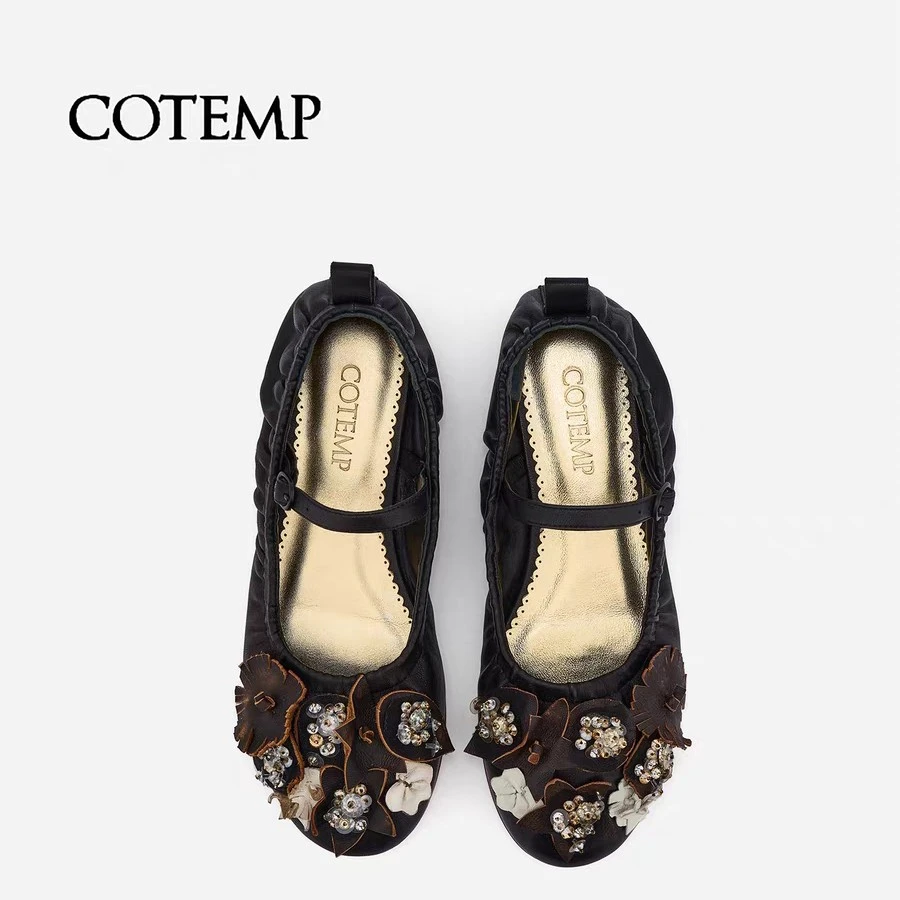 cotemp Ceol Mazzetto 25FW新款花朵钉珠奶奶鞋平底浅口玛丽珍鞋