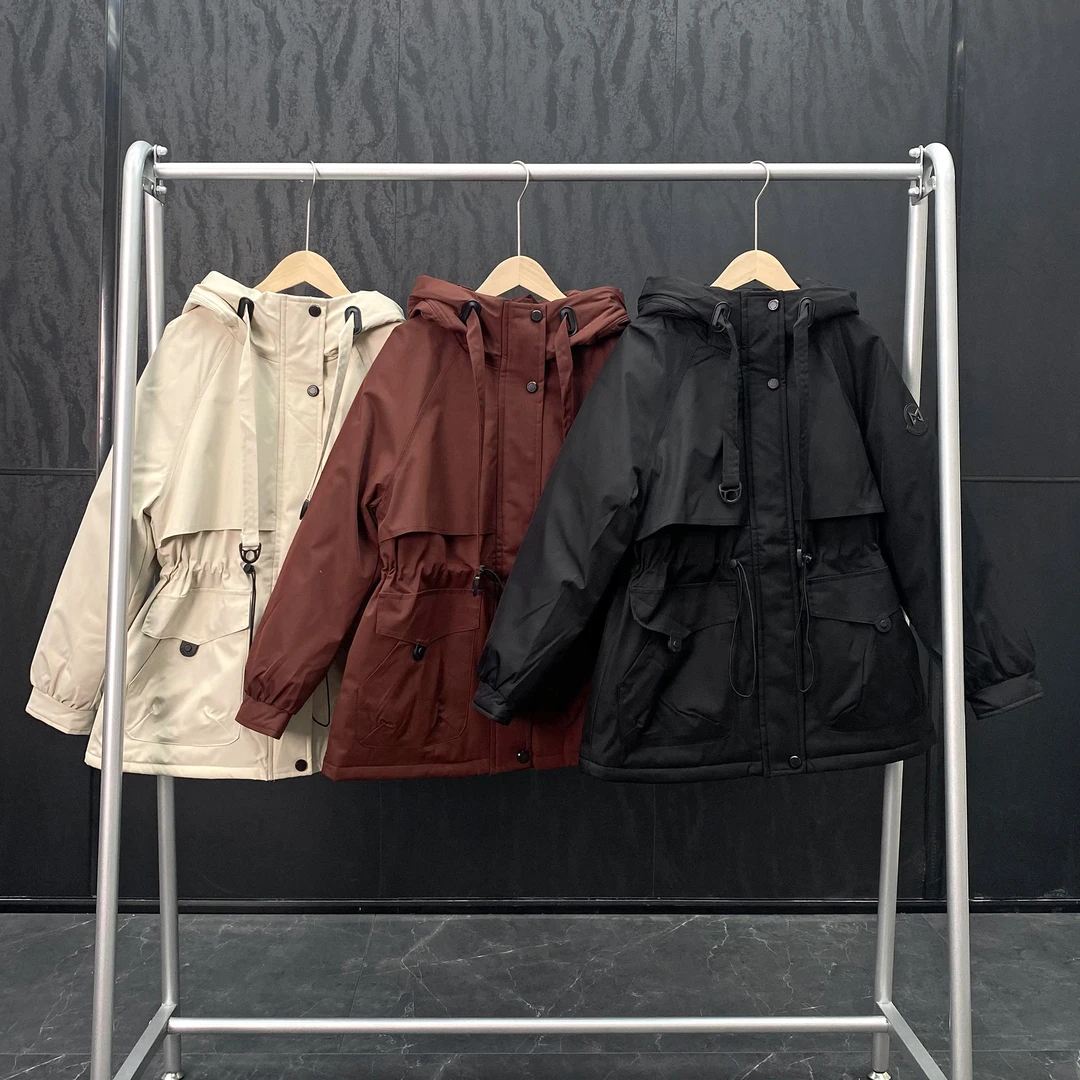 2024冬季新款韩版纯色连帽棉服收腰显瘦派克服女加厚保暖外套8917