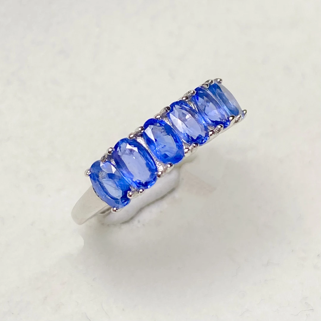 S925银 天然矢车菊蓝宝石排戒 简约百搭