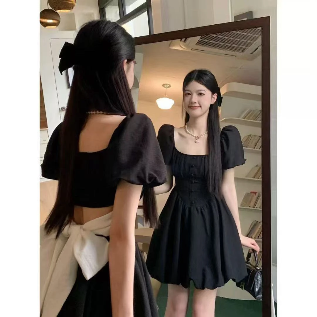 【莹莹推荐】大码微胖蝴蝶结小黑裙高级感连衣裙女夏季胖MM显瘦裙子