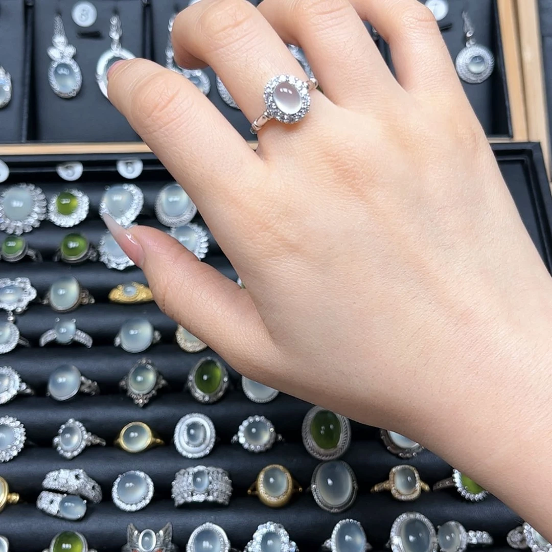 【闪购商品】岫玉戒指银S925镶嵌坠****英