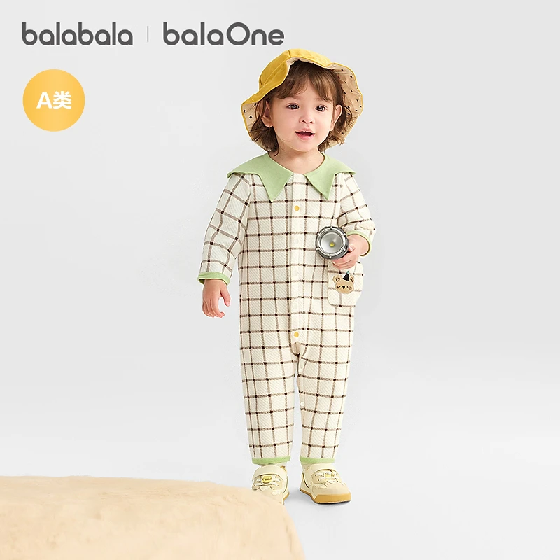 巴拉巴拉balaOne新生儿连体衣男女宝宝衣服2025新款哈衣夹棉洋气