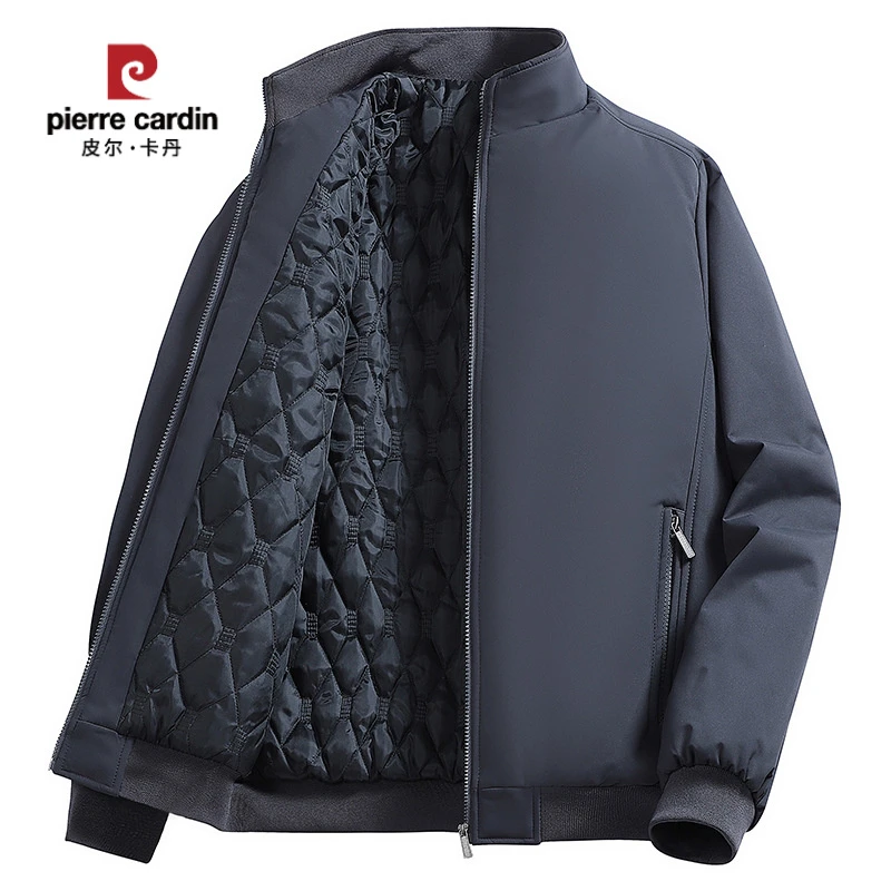 皮尔卡丹中年棉衣男冬季新款纯色立领防风保暖加绒棉服简约百搭舒